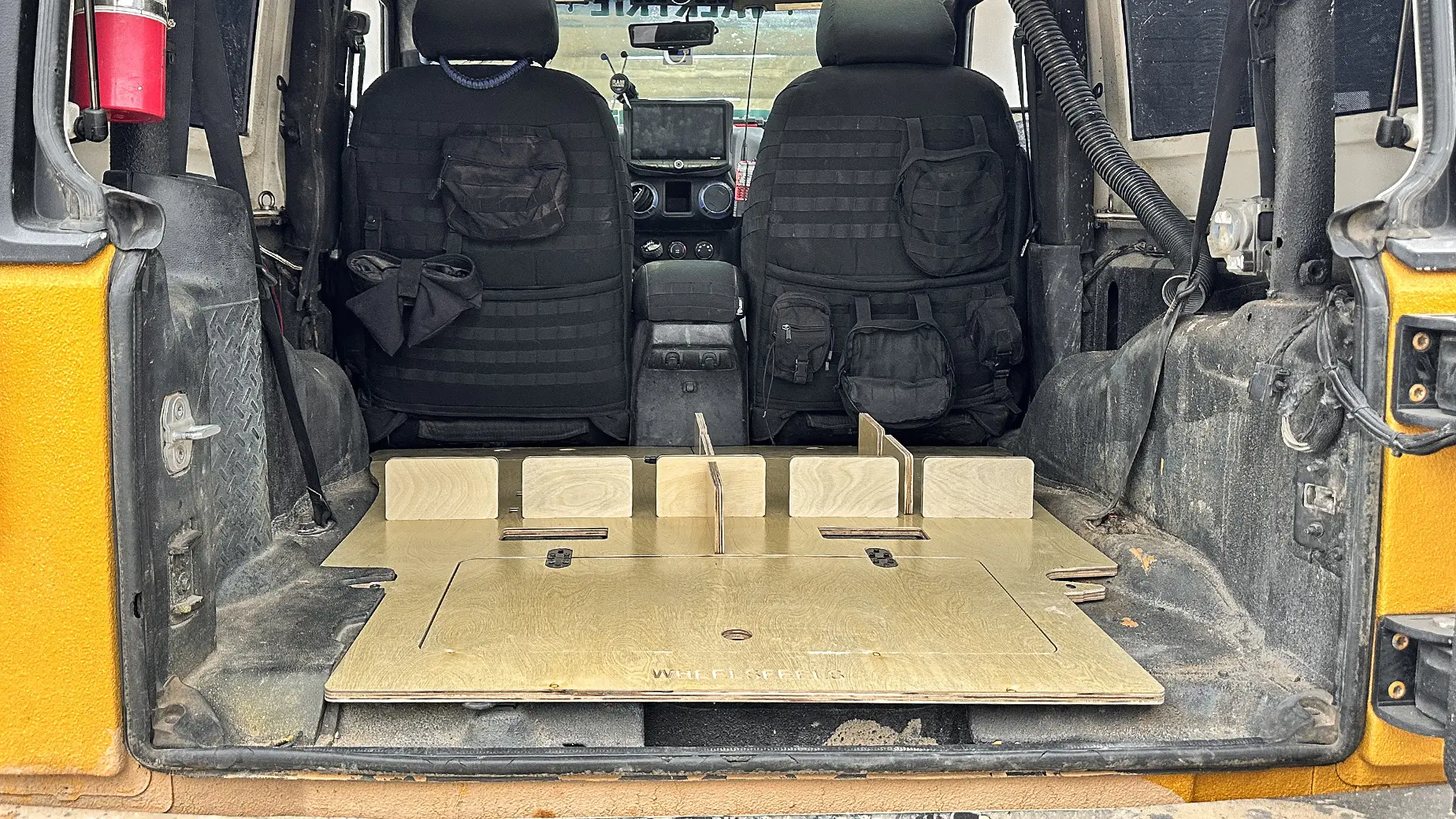 Jeep wrangler door camping setup