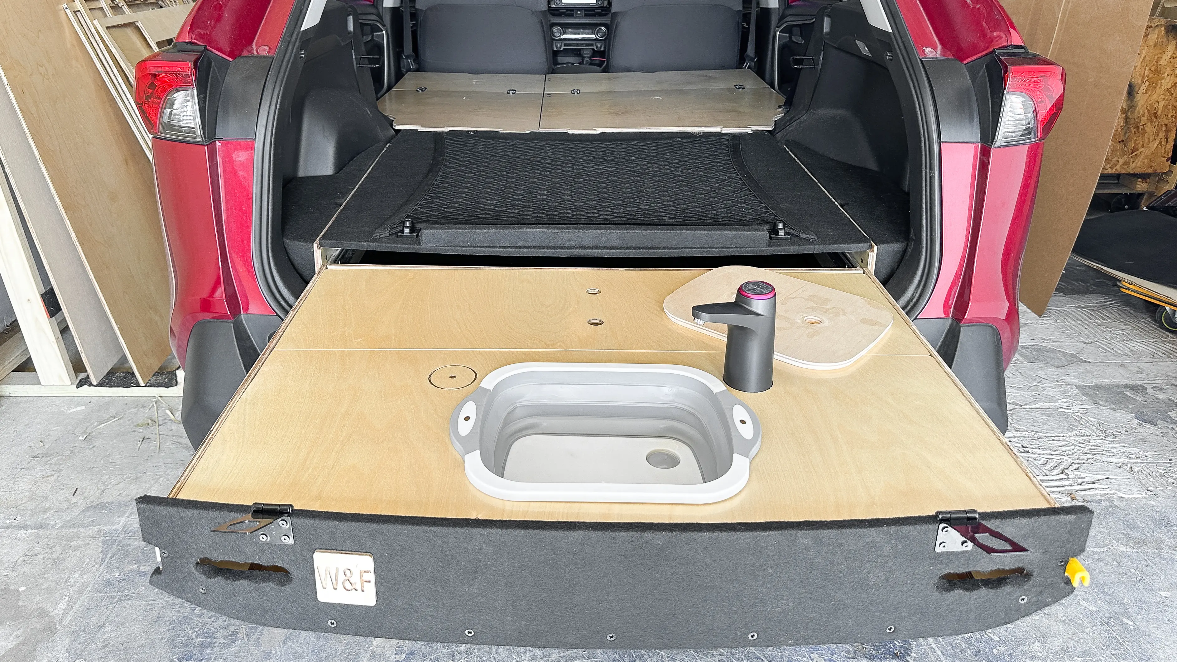 Toyota RAV4 camping setup cargo drawer